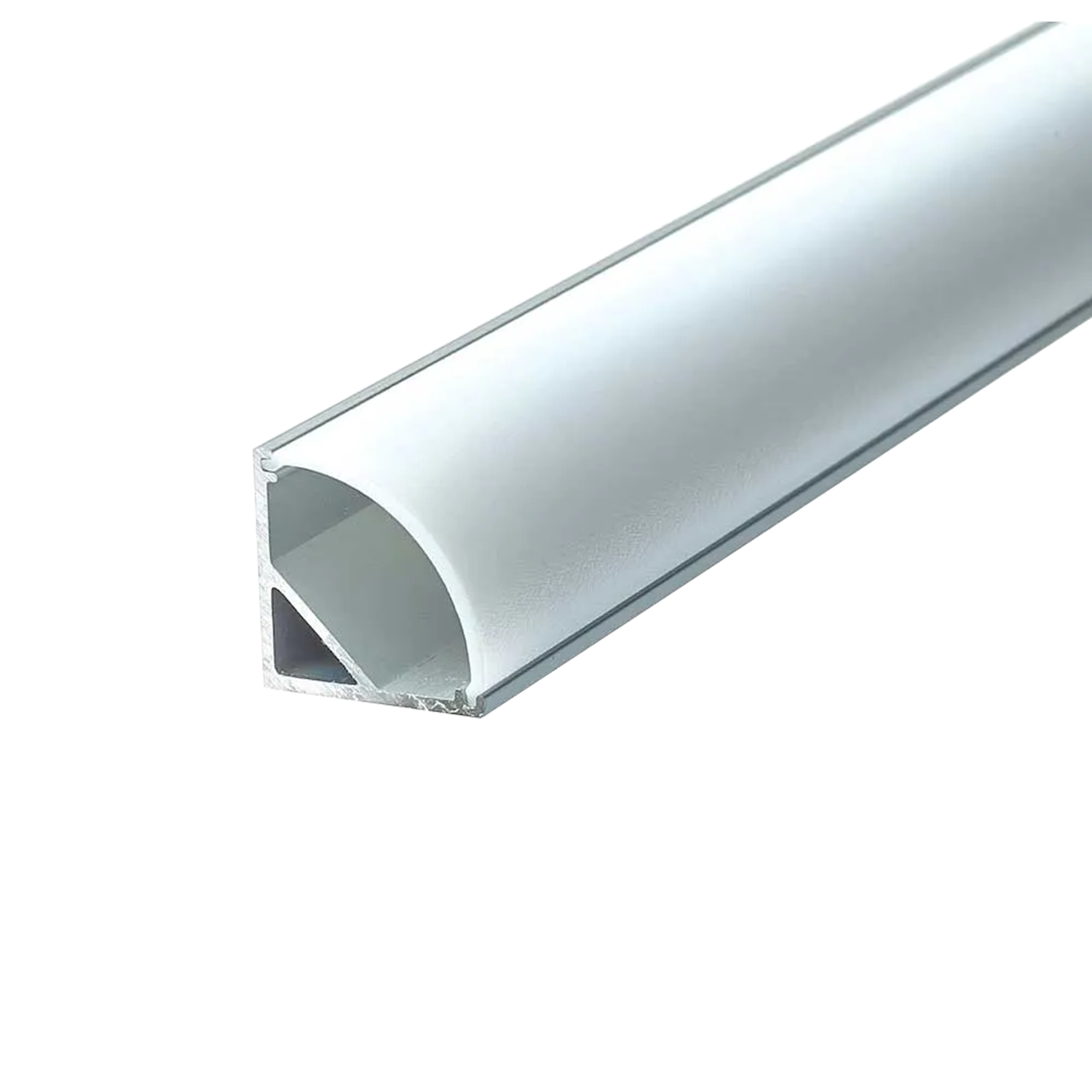 GDS-LP16.16 Corner Mounted LED Aluminium Profile, Triangular 16mm Opal Diffuser Rail, Anodized Silver, Architectural Accent Lighting for Cabinet Corners and Edge Highlights